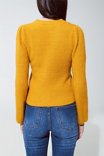 Round neck chunky ribbed jersey in mustard