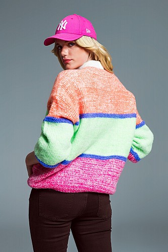 Multicolor Sweater With Crew Neack and Stripes