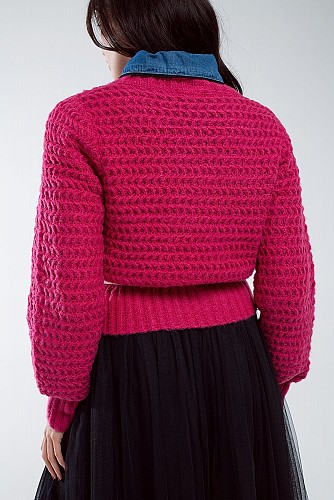 Waffle Knit Relaxed jumper With High Neck in Red