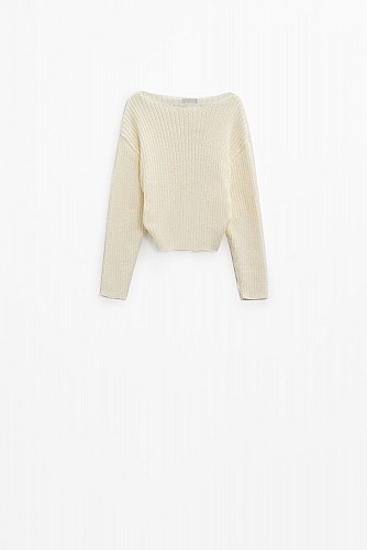 Relaxed Ribbed Boat Neck Sweater in cream