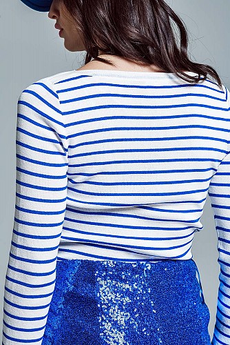 white thin sweater with blue stripes