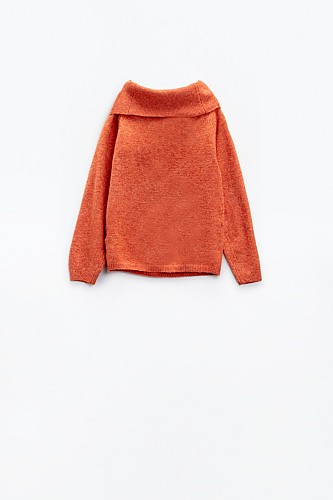 Orange sweater with boat neckline