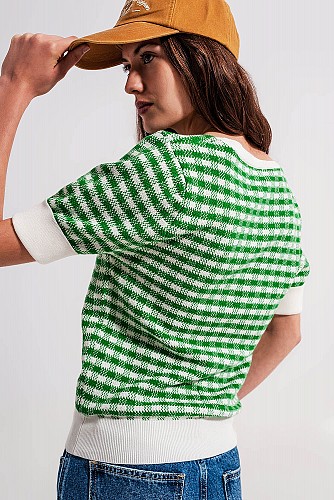 Q2 Square neck jumper in green and white