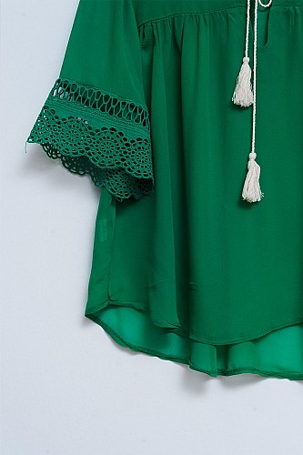 Q2 Broderie tie front blouse in green
