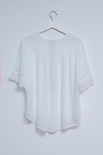 Q2 Broderie tie front blouse in white