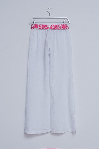 Q2 Linen Wide leg pants with side splits in white