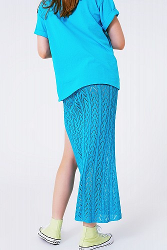 Q2 Crochet Maxi Skirt in Blue