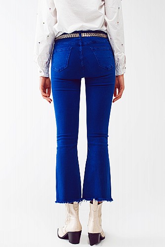 Q2 Flare jeans with raw hem edge in blue
