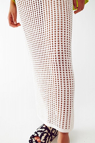 Q2 Maxi sheer crochet skirt in white