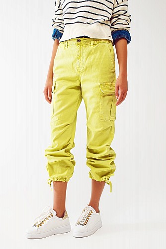 Q2 Cargo Pants with Tassel ends in lime