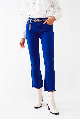 Q2 Flare jeans with raw hem edge in blue