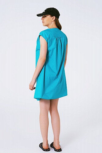 Q2 Mini Poplin Sleevless Dress in Turquoise