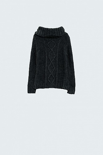 Blue Sweater With Cable Knit Design And High Collar