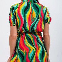 Q2 Mini wrap shirt dress in green swirl print