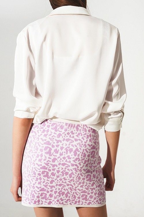 Q2 Lightweight knit mini skirt in lilac animal print
