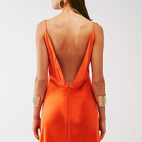 Q2 Satin Maxi Dress with Spaghetti Straps in Orange