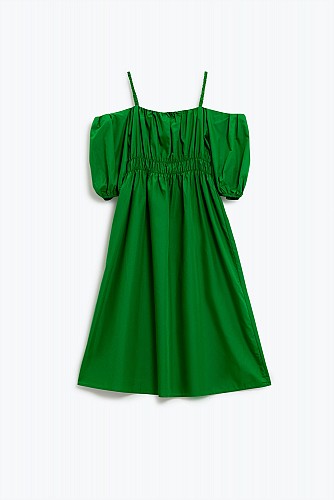 Midi green dress with short sleeves and straps