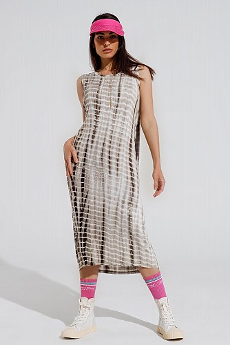 Relaxed maxi Tie dye Dress In Shades of khaki