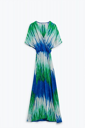 Tie-Dye Maxi Dress With Cross In Front And V-neck